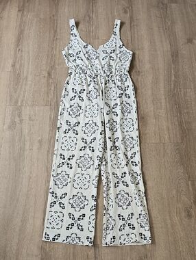Known Supply Womens White Patterned Wide-Leg Jumpsuit Size Small